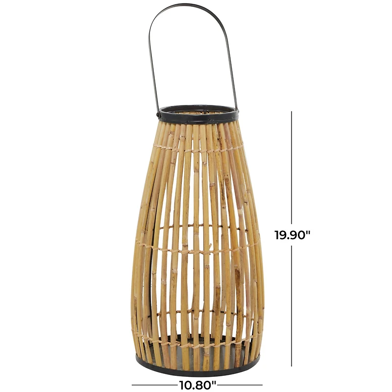 The Novogratz 20" Brown Wicker Handmade Slatted Frame Candle Lantern with Handle