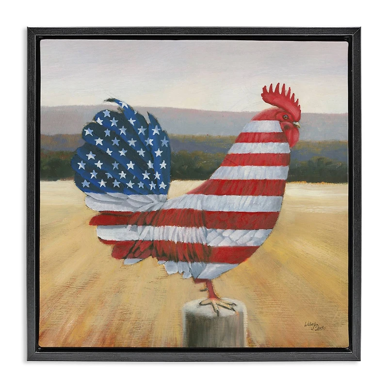 Stupell Industries American Flag Rooster Floater Framed Art