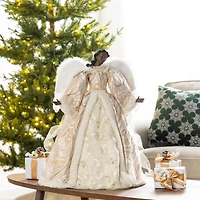 Glitzhome® 24"H Faux Fur & PVC Christmas Elegant African American Angel Tree Topper