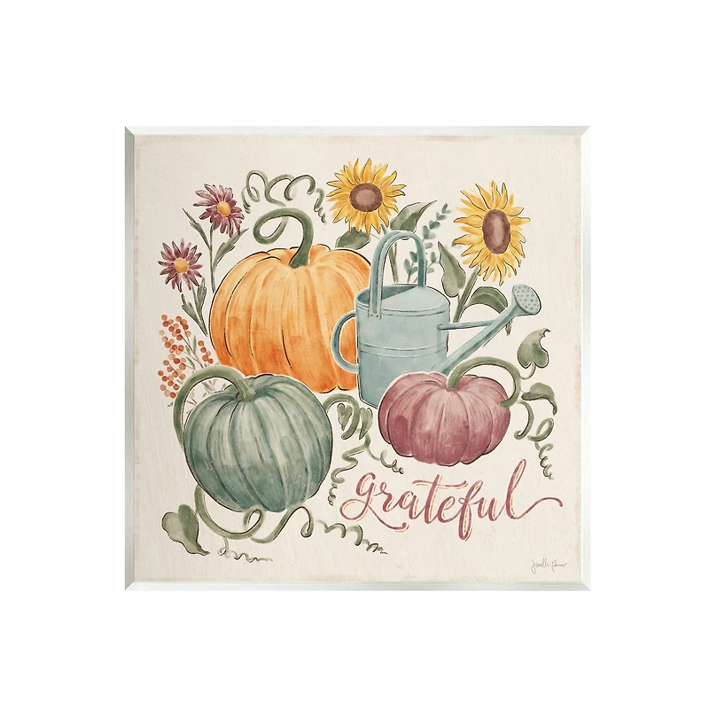 Stupell Industries Grateful Floral Fall Pumpkins Wall Plaque Art