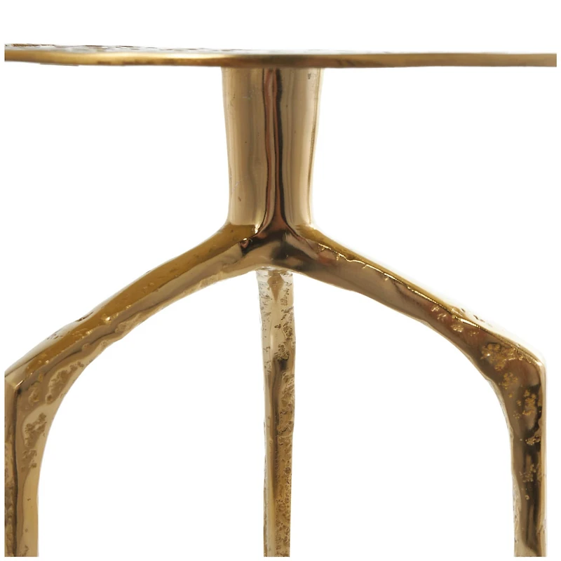 Gold Aluminum Geometric Slim Textured Accent Table