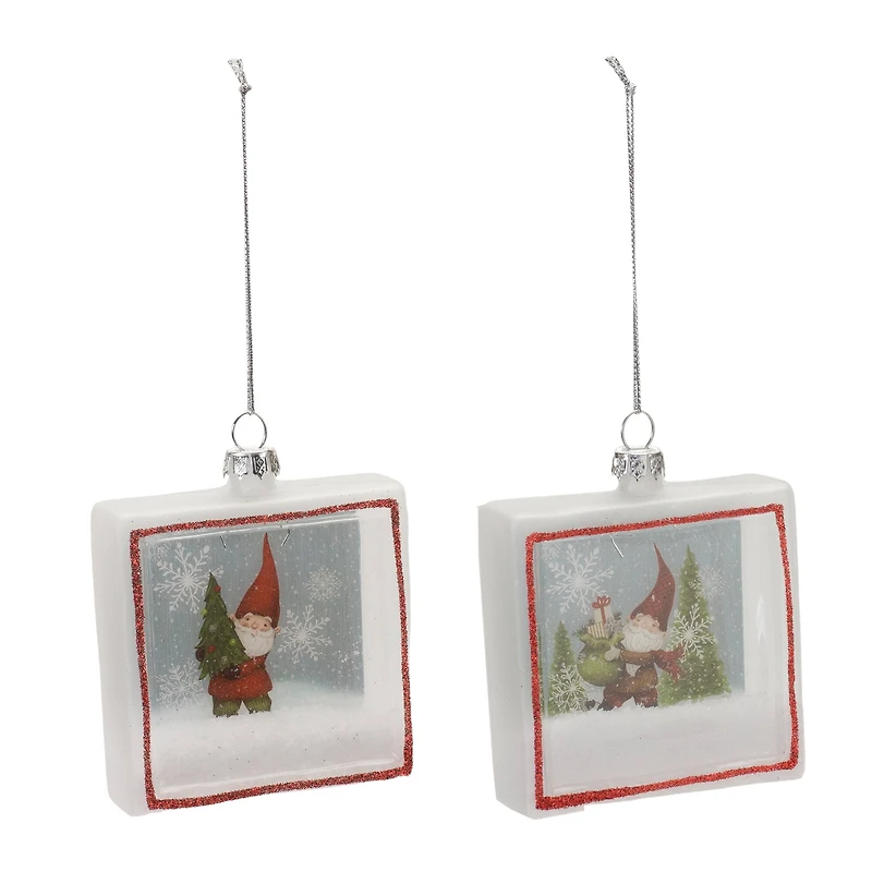Glass Gnome Shadow Box Ornament Set