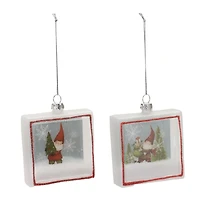 Glass Gnome Shadow Box Ornament Set