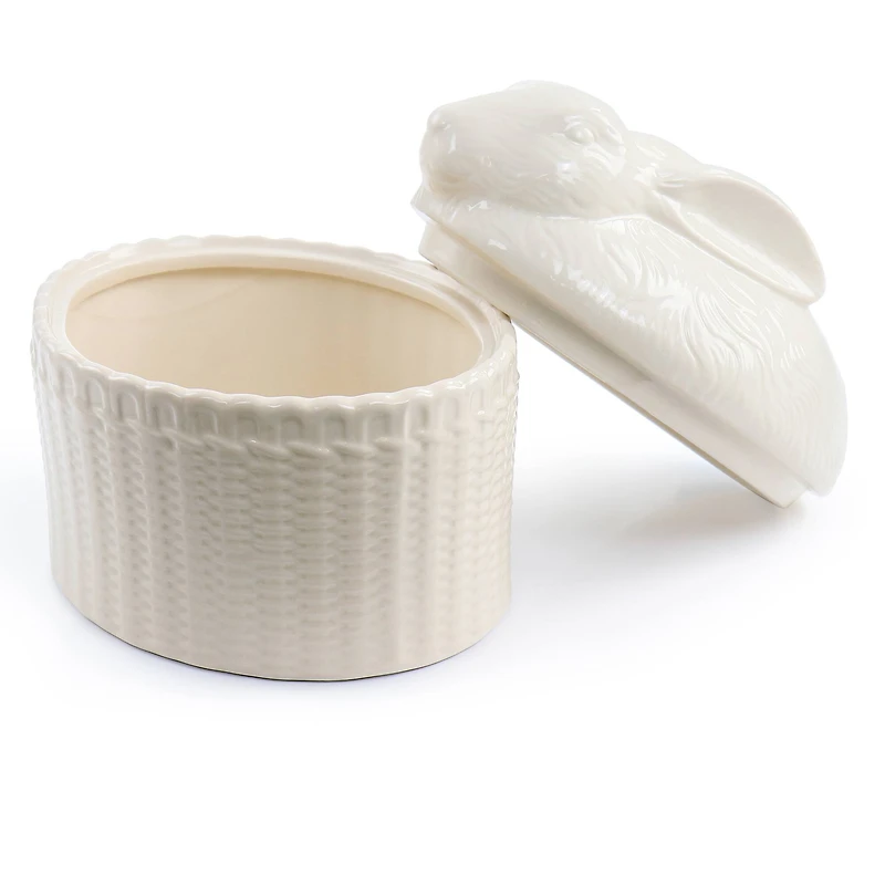 Martha Stewart 9" Cream Ceramic Bunny Oval Baker