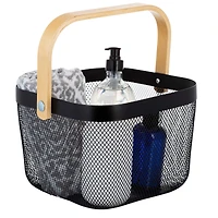 Simplify Black Mesh Tote with Bamboo Handle