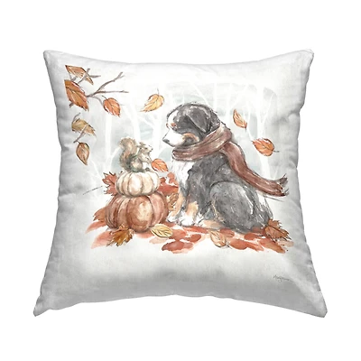 Stupell Industries Dog & Fall Pumpkins Decorative Printed Throw Pillow