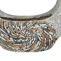 Gray Fiberglass Planter with Stone Mosaic Design