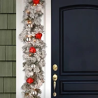 9 ft. Pre-lit Snowy Bristle Artificial Christmas Pine Garland with Red & Silver Ornaments & 70 Clear Lights