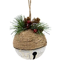 5" Green Rustic Pinecone & Holly Berry Jingle Bell Ornament