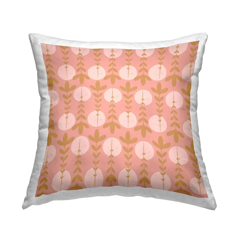 Stupell Industries Botanical Leaf Pattern Pink Circle Shapes Throw Pillow, 18" x 18"