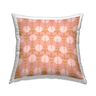 Stupell Industries Botanical Leaf Pattern Pink Circle Shapes Throw Pillow, 18" x 18"