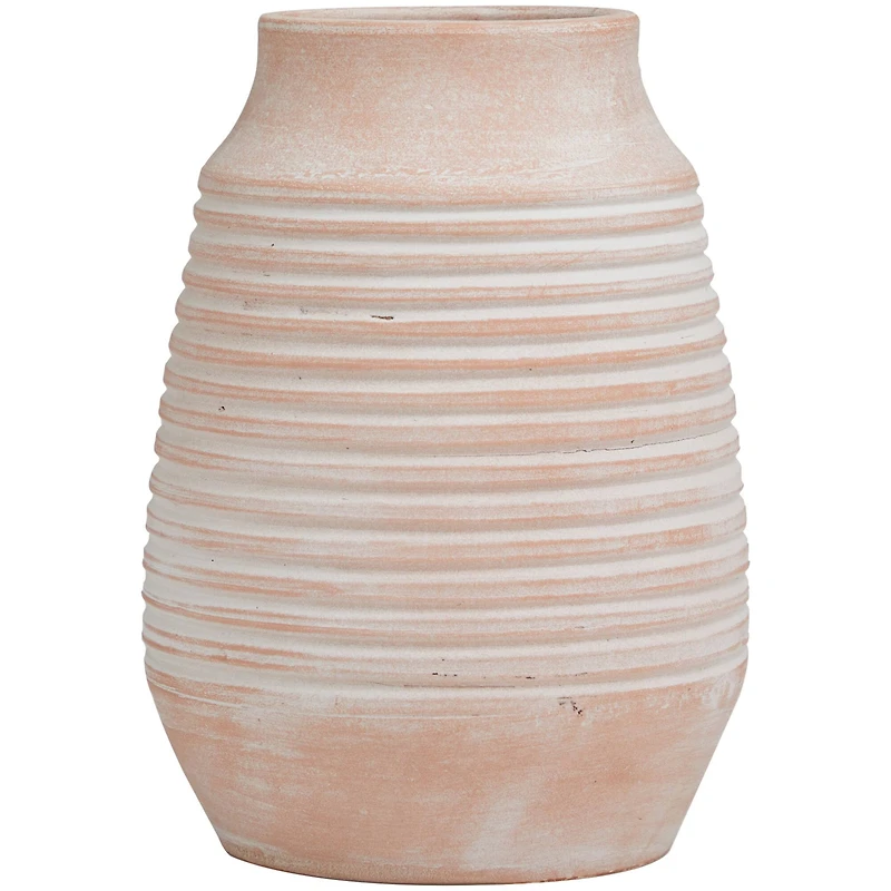 11" Pink Ceramic Whitewashed Ribbed Vase