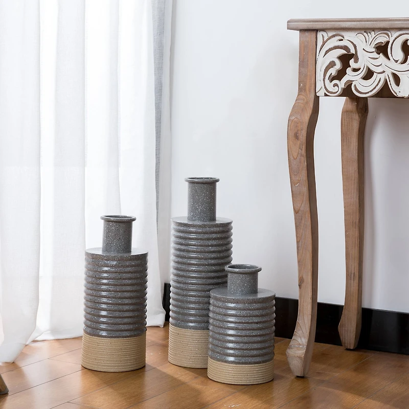 Glitzhome® Two-Tone Gray & Brown Metal Farmhouse Vase Set