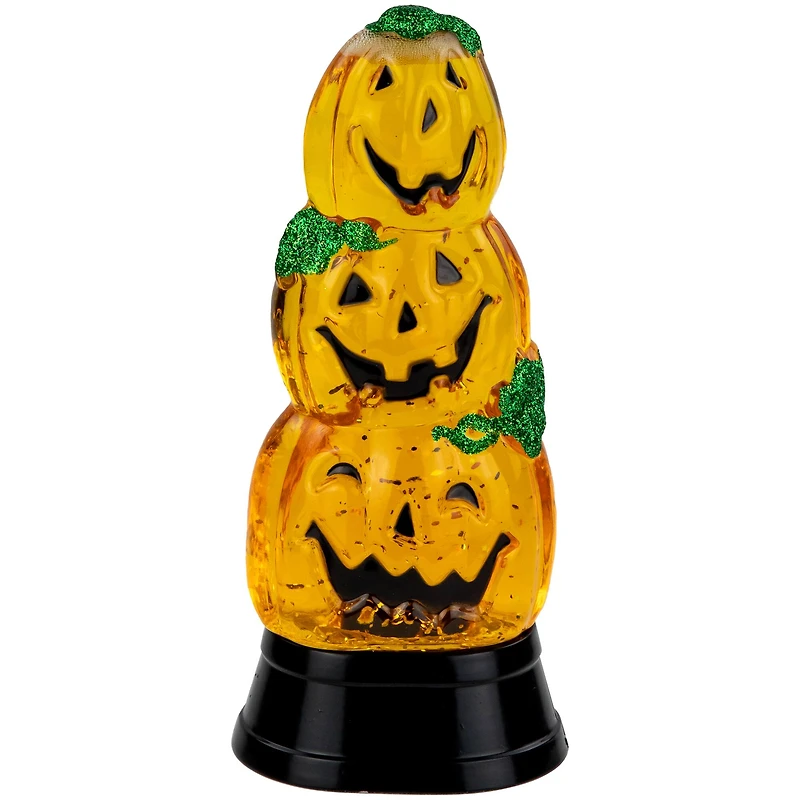 6.5" Orange LED Stacked Jack O' Lanterns Halloween Snow Globe