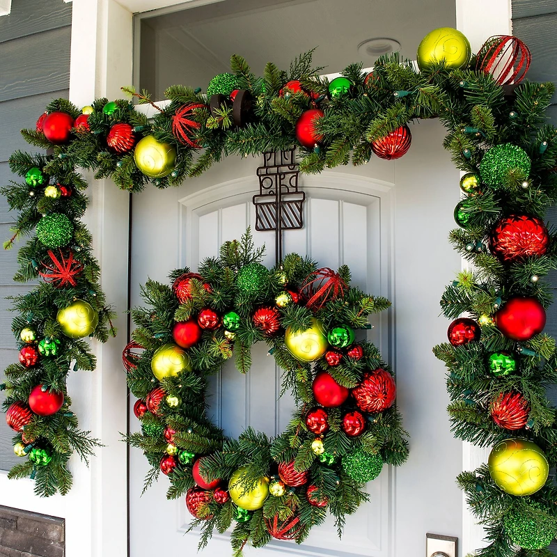 Village Lighting 30" Pre-Lit Festive Holiday Christmas Wreath, Clear LED Lights