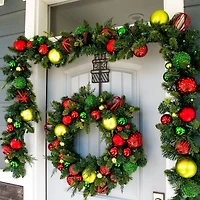 Village Lighting 30" Pre-Lit Festive Holiday Christmas Wreath, Clear LED Lights