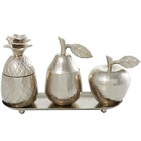 Silver Fruit Decorative Jars with Matching Leaf Tray Set