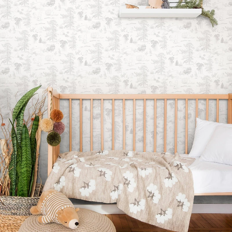 RoomMates Winnie The Pooh Gray Toile Peel & Stick Wallpaper