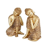 Set of 2 Gold Polystone Traditional Sculptures, 7" x 5" x 5"