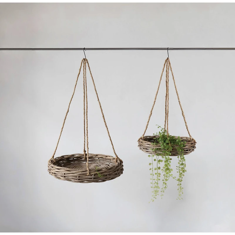 Hello Honey® Handwoven Hanging Rattan Baskets with Rope Hangers Set