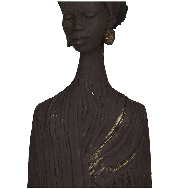 Dark Gray Polystone African Woman Sculpture Set