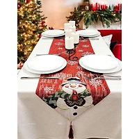Wizardi 13.75" x 67" Snowman Christmas Red Table Runner
