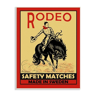 Stupell Industries Rodeo Safety Matches Cowboy Bucking Bronco Red Yellow Wall Plaque
