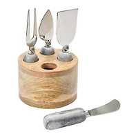 Hello Honey® Stainless Steel Cheese Servers with Mango Wood Stand