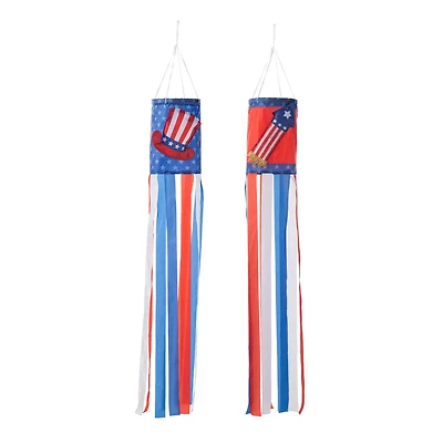 Glitzhome® 44" Patriotic Americana Uncle Sam Hat & Fireworks Windsocks Set