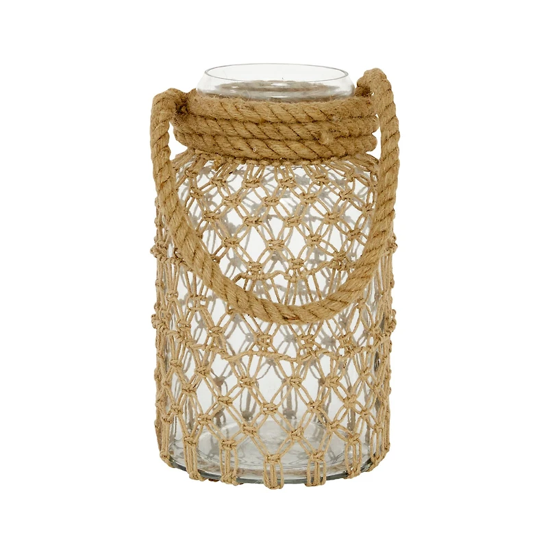 The Novogratz Brown Glass Coastal Lantern, 12" x 7" x 8"