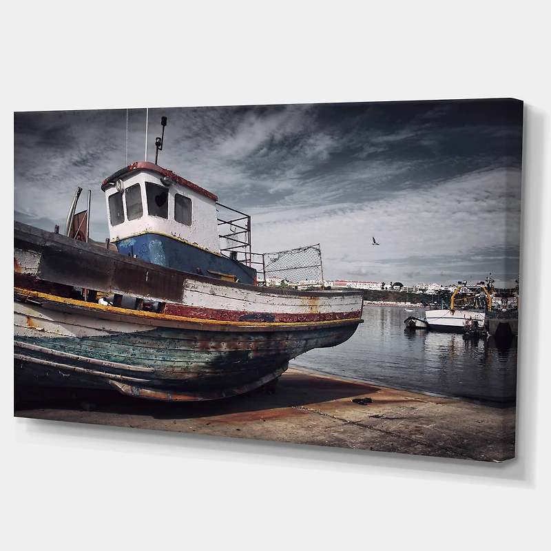 Designart Old Fishing Boat Large Boat Canvas Art Print