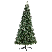 10ft. Pre-Lit Frosted Swiss Pine Artificial Christmas Tree with Berries, Clear LED Lights