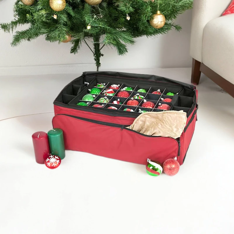 Santa's Bag 72ct. 3" Christmas Ornament Storage Box with Side Pockets