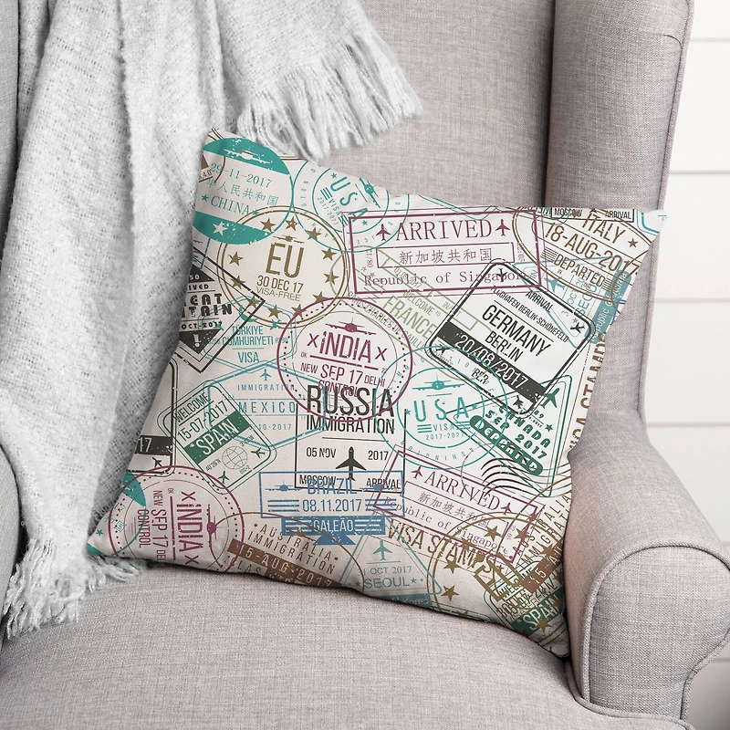 Travel Stamps 18" x 18" Throw Pillow