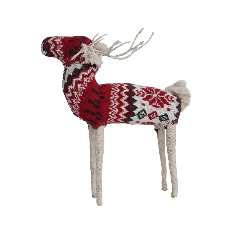 Hello Honey® 13" Red, Cream & Black Cotton Knit & Wire Reindeer with Faire Isle Pattern