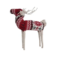 Hello Honey® 13" Red, Cream & Black Cotton Knit & Wire Reindeer with Faire Isle Pattern
