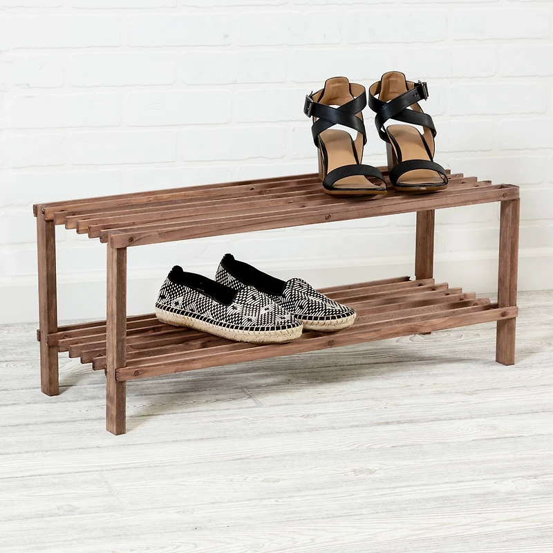 Honey Can Do Espresso 2-Tier Wood Shoe Rack
