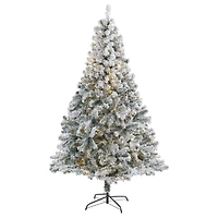 7ft. Pre-Lit Flocked Rock Springs Spruce Artificial Christmas Tree with Clear LED Lights