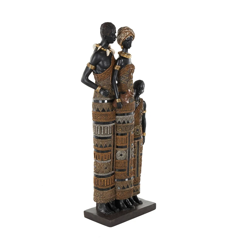 23" Family Tall African Decorative Sculpture with Gold Jewels