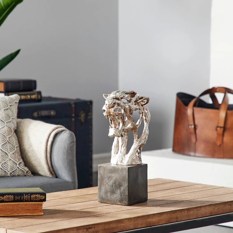 16" Silver Eclectic Leopard Sculpture