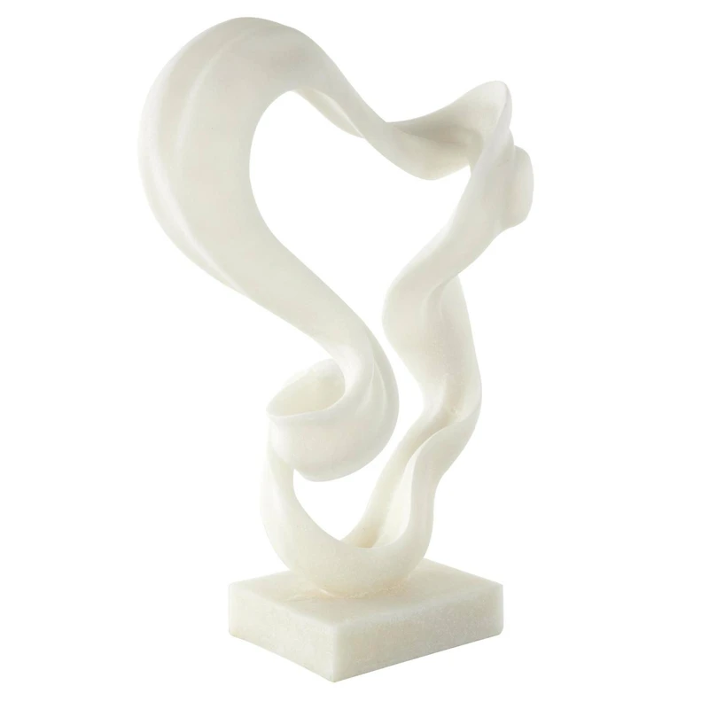 19.5" White Abstract Twisted Wave Polystone Sculpture with Elevated Base