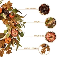 Glitzhome® 24" Fall Pumpkin Leaf Floral Wreath