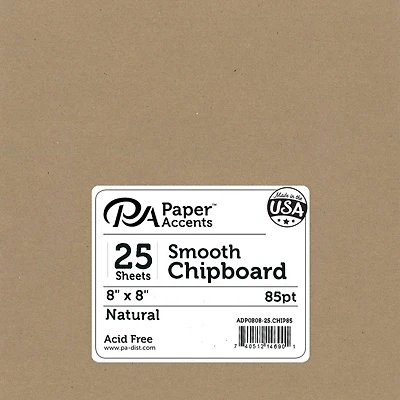 PA Paper™ Accents Natural 8" x 8" 85pt. Smooth Chipboard, 25 Pieces