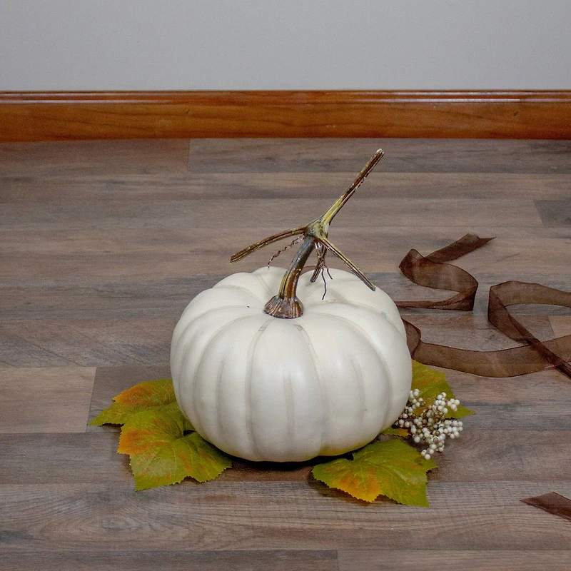 8" Cream Flat Round Pumpkin Tabletop Décor