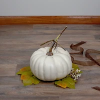 8" Cream Flat Round Pumpkin Tabletop Décor
