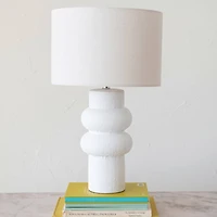 Hello Honey® 24.5" White Volcano Finish Stoneware Table Lamp with Linen Shade