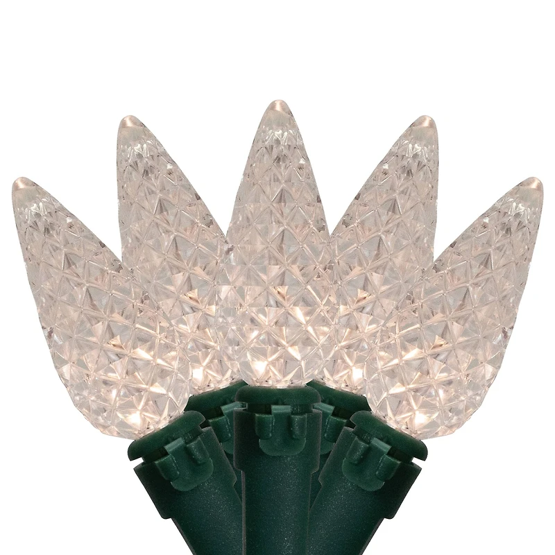 Battery Operated LED C6 Faceted Christmas Lights - Warm White  - 15.75' Green Wire  - 50ct