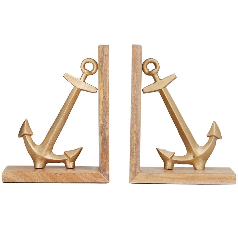 9" Gold Aluminum Anchor Bookends Set