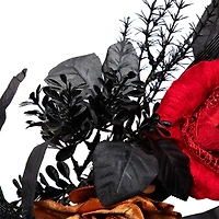 22" Red & Gold Roses with Black Foliage Halloween Wreath