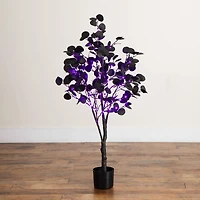 4ft. Pre-Lit Artificial Halloween Black Eucalyptus Tree with 160 Orange & Purple LED Lights